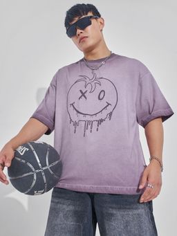 HIGHLANDER - Men Mauve Round Neck Oversized Graphic T-Shirt