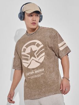 HIGHLANDER - Marvel Captain America Brown Round Neck Relaxed Graphic T-Shirt