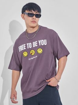 HIGHLANDER - Viacom Smiley Mauve Oversized Round Neck T-Shirt