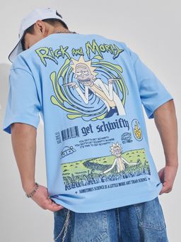 HIGHLANDER - Warner Bros Rick and Morty Blue Round Neck Oversized T-Shirt