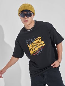 HIGHLANDER - Warner Bros Harry Potter Black Round Neck Oversized Graphic T-Shirt
