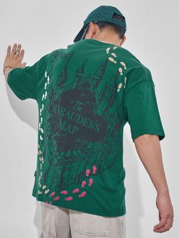 HIGHLANDER - Warner Bros Harry Potter Green Round Neck Oversized Graphic T-Shirt