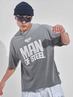 HIGHLANDER - Warner Bros Super Man Grey Round Neck Oversized T-Shirt