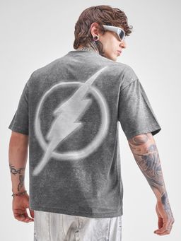HIGHLANDER - Warner Bros Flash Men Grey Round Neck Oversized T-Shirt
