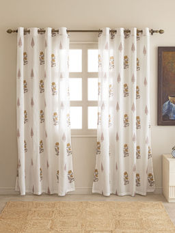 The Home Story - Sheer Curtains Linen Textured With Eyelets & Tieback White