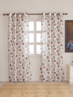 The Home Story - Sheer Curtains Linen Textured With Eyelets & Tieback White