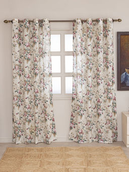 The Home Story - Sheer Curtains Linen Textured With Eyelets & Tieback Off White