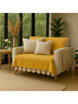 THROW PILLOW - Yellow Sofa Cover With White Tassels For 1 Seater 65X130 Cm