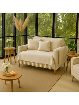 THROW PILLOW - Neutral Sofa Cover With White Tassels For 1 Seater 65X65 Cm