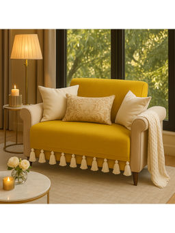 THROW PILLOW - Mustard Sofa Cover With White Tassels For 1 Seaterbs-65X130 Cm