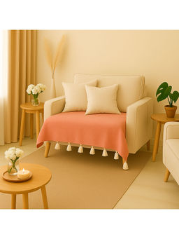 THROW PILLOW - Blush Pink Sofa Cover With White Tassels For 1 Seateros-65X65 Cm