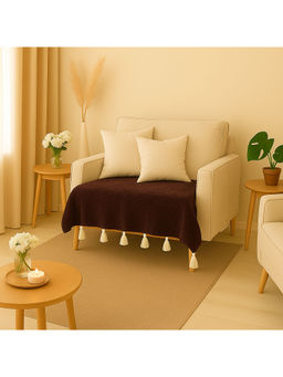 THROW PILLOW - Dark Brown Sofa Cover With White Tassels For 1 Seateros-65X65 Cm
