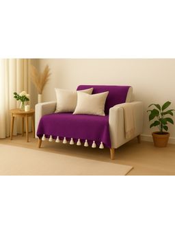 THROW PILLOW - Purple Sofa Cover With White Tassels For 1 Seater 65X130 Cm