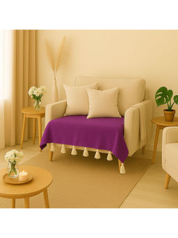THROW PILLOW - Purple Sofa Cover With White Tassels For 1 Seater 65X65 Cm