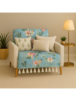 THROW PILLOW - Humming Bird Printed Sofa Cover With White Tassels For 1 Seaterbs-65X130 Cm