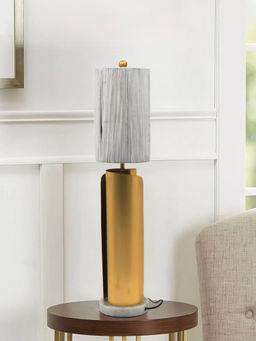 Metalsmith - Modern Gold Metal Table Lamp With White Textured Shade & Marble Base