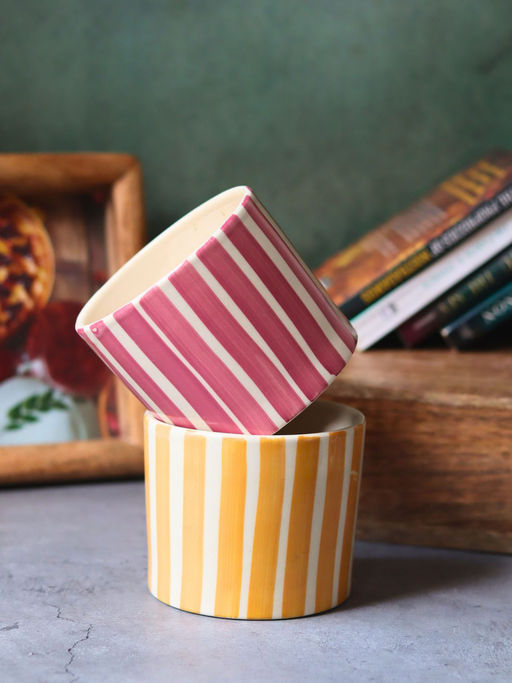 WEAVING HOMES Striped Planter - Yellow & Magenta Indoor Planters