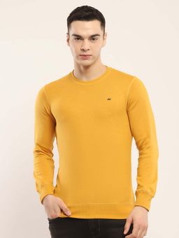 Monte Carlo - Men Solid Yellow Round Neck Full Sleeve T-Shirt