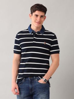 U.S. Polo Assn. Denim Co. - Stripes Blue Half Sleeves Polo T-Shirt