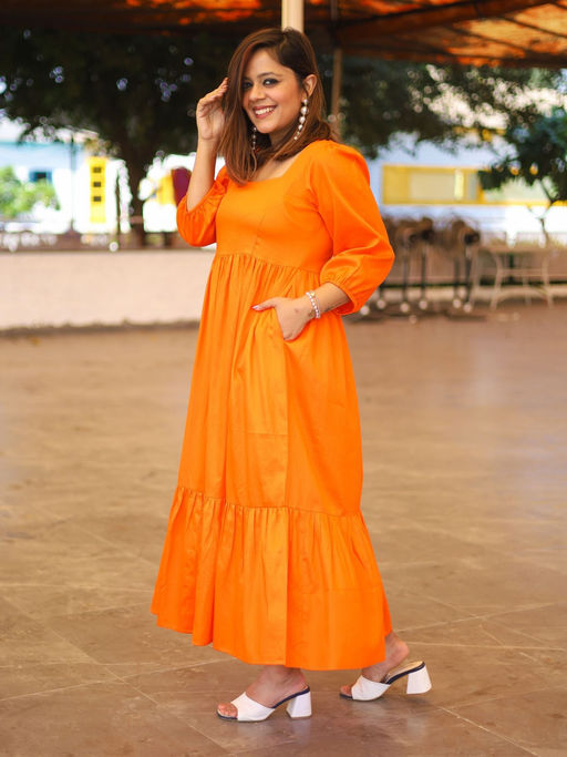 fitted lace wedding dress Orange Tiered Maxi Dress main image 1