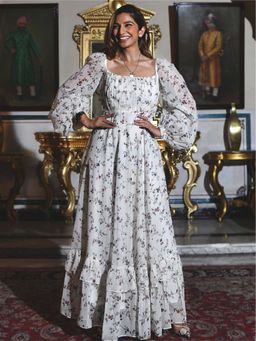 Lavanya The Label - Off White Floral Print Flared Dress