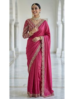 PARASMANI DESIGN STUDIO - Blush Pink Saree with Unstitched Blouse
