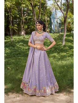 KRISHREE - Women Purple Sequinned Semi-Stitched Lehenga With Unstitched Choli And Dupatta