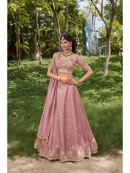 KRISHREE - Women Pink Sequinned Semi-Stitched Lehenga With Unstitched Choli And Dupatta