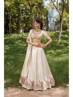 KRISHREE - Women Off White Sequinned Semi-Stitched Lehenga With Unstitched Choli And Dupatta
