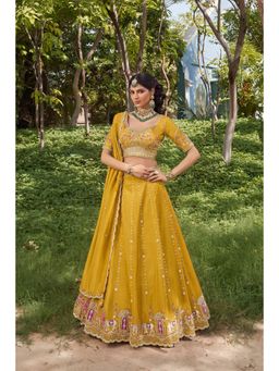 KRISHREE - Women Mustard Yellow Sequinned Semi-Stitched Lehenga With Unstitched Choli And Dupatta