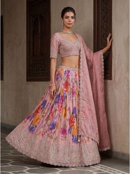 KRISHREE - Women Pink Floral Printed Semi-Stitched Lehenga With Unstitched Choli And Dupatta
