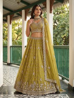 KRISHREE - Women Green Sequins Organza Semi-Stitched Lehenga With Unstitched Choli And Dupatta