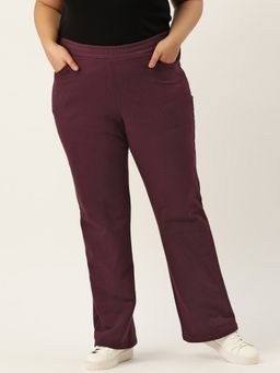 theRebelinme - Plus Size Women Burgundy Solid Color Elastic Waist Winter Trousers