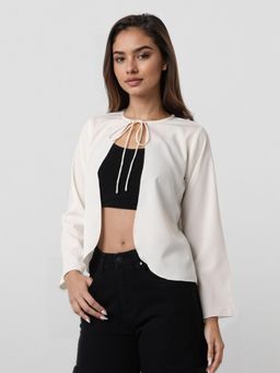 Style Quotient - Women Solid White Rayon Open Front Smart Casual Shrug