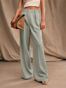 Fnocks - Women's Formal High-Waisted Wide-Leg Green Baggy Trouser