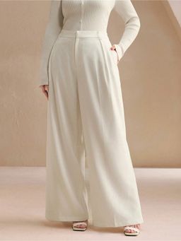 Fnocks - Women's Formal High-Waisted Wide-Leg White Baggy Trouser
