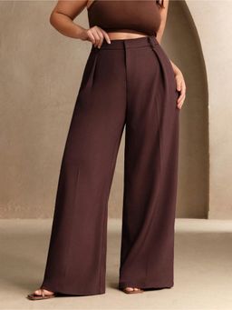 Fnocks - Women's Formal High-Waisted Wide Leg Wine Baggy Trouser