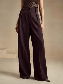 Fnocks - Women's Formal Wine High-Waisted Wide-Leg Baggy Trouser