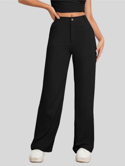 Fnocks - Women's Wide Leg Black Casual Trouser