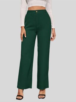 Fnocks - Women's Wide Leg Green Casual Trouser