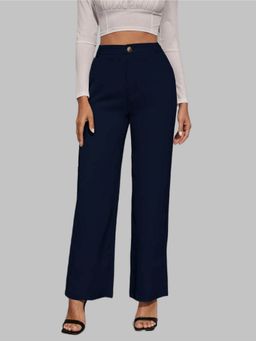 Fnocks - Women's Wide Leg Navy Blue Casual Trouser