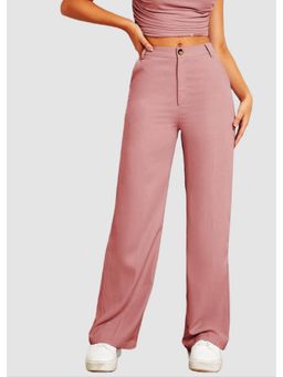 Fnocks - Women's Wide Leg Pink Casual Trouser