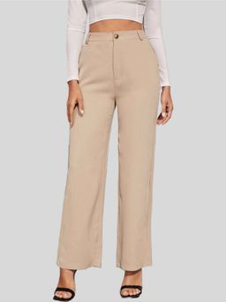 Fnocks - Women's Wide Leg Beige Casual Trouser