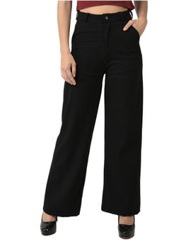 Fnocks - Women's Wide Leg Black Casual Trouser