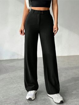Fnocks - Women's Black Wide Leg Casual Trouser