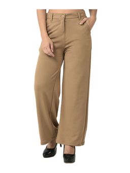 Fnocks - Women's Wide Leg Beige Casual Trouser