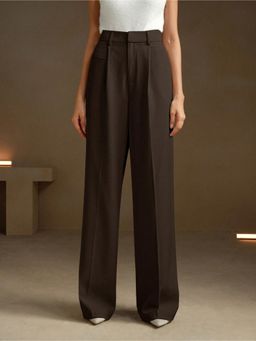 Fnocks - Women's Brown Loose Fit High-Waisted Wide-Leg Baggy Pant