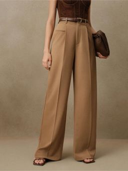 Fnocks - Women's Brown Loose Fit High-Waisted Wide-Leg Baggy Trouser