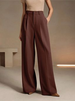 Fnocks - Women's Rust Loose Fit High-Waisted Wide-Leg Baggy Pant