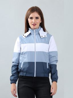 SPIRIT - Women's Navy Blue Colorblock Hooded Neck Jacket